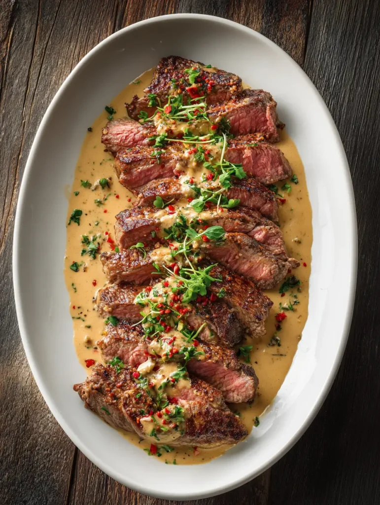 Juicy Steak with Creamy Garlic Sauce