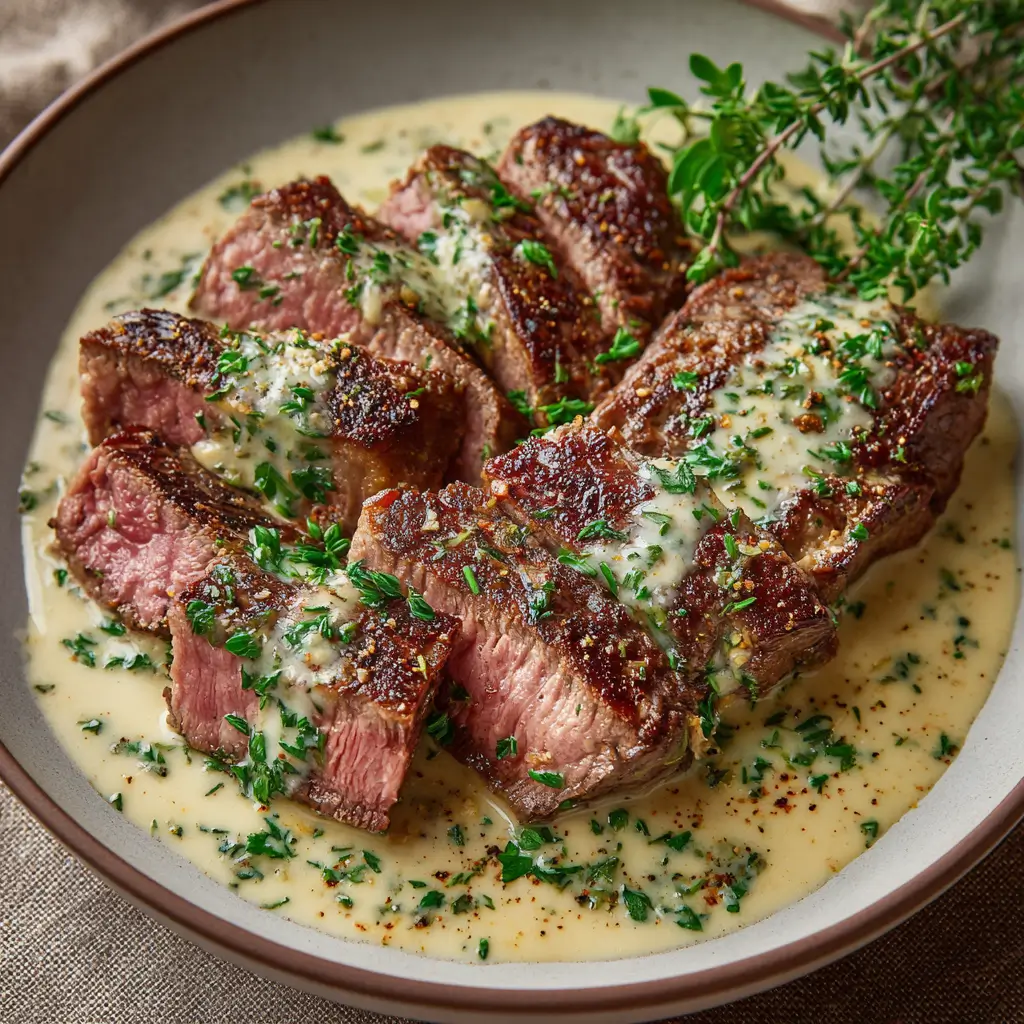 Juicy Steak with Creamy Garlic Sauce