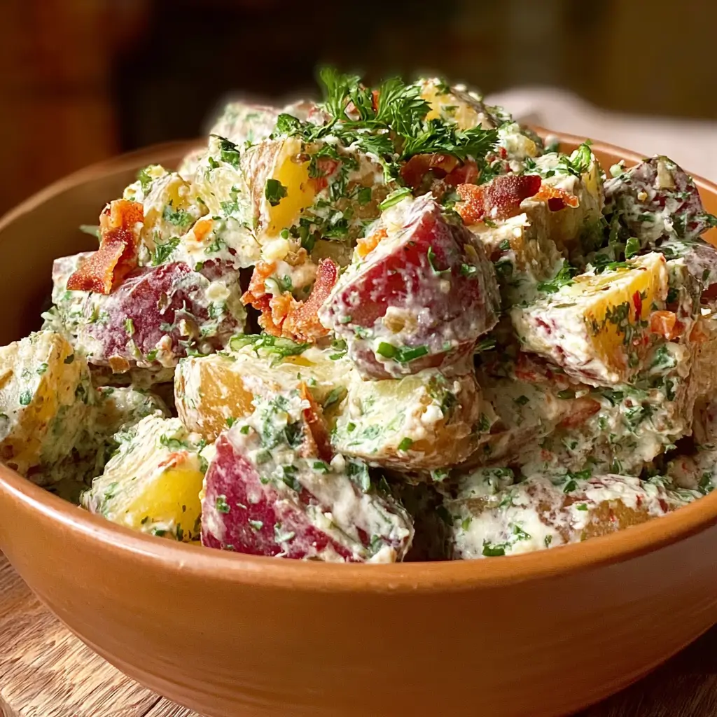 Smashed Potato Salad with Crispy Beef