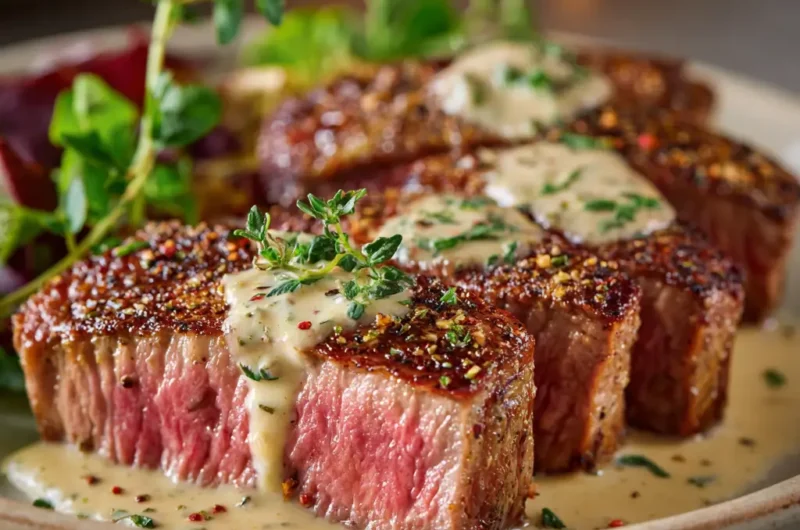 Juicy Steak with Creamy Garlic Sauce Recipe