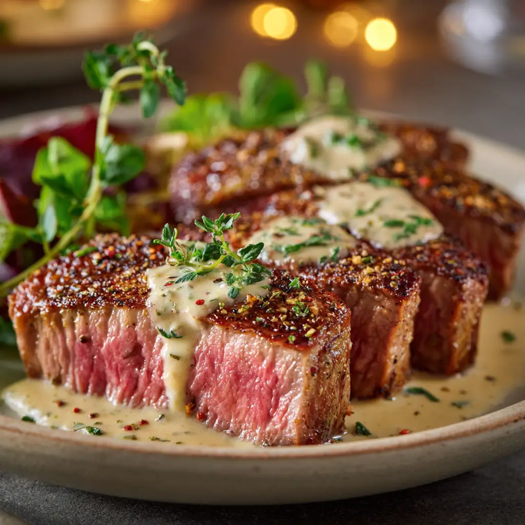 Juicy Steak with Creamy Garlic Sauce