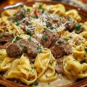 Cheesesteak Tortellini in Creamy Parmesan Sauce