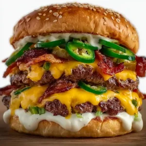 Double-Decker Jalapeño Popper Smash Burger with Ranch Drizzle