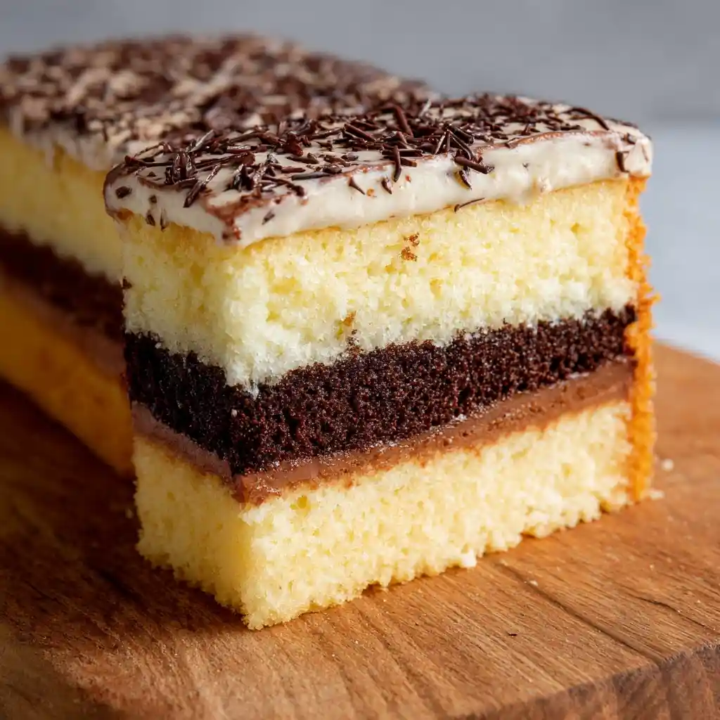 French layered vanilla and chocolate sponge cake