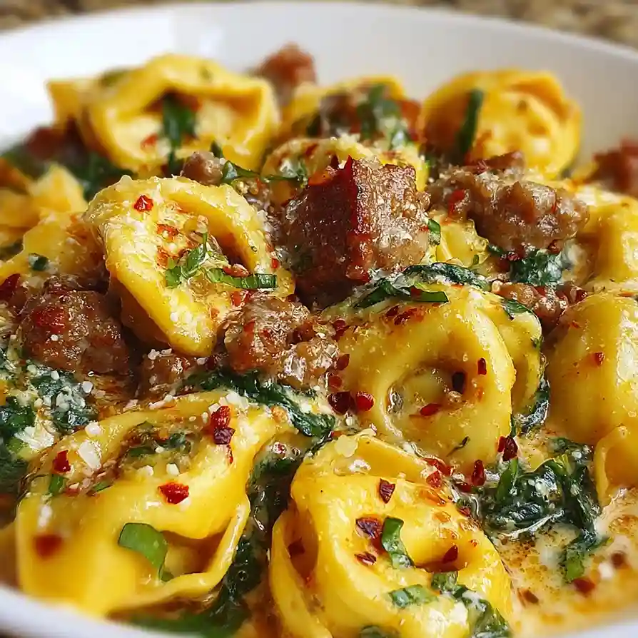 Garlic Butter Tortellini in Creamy Sauce with Beef