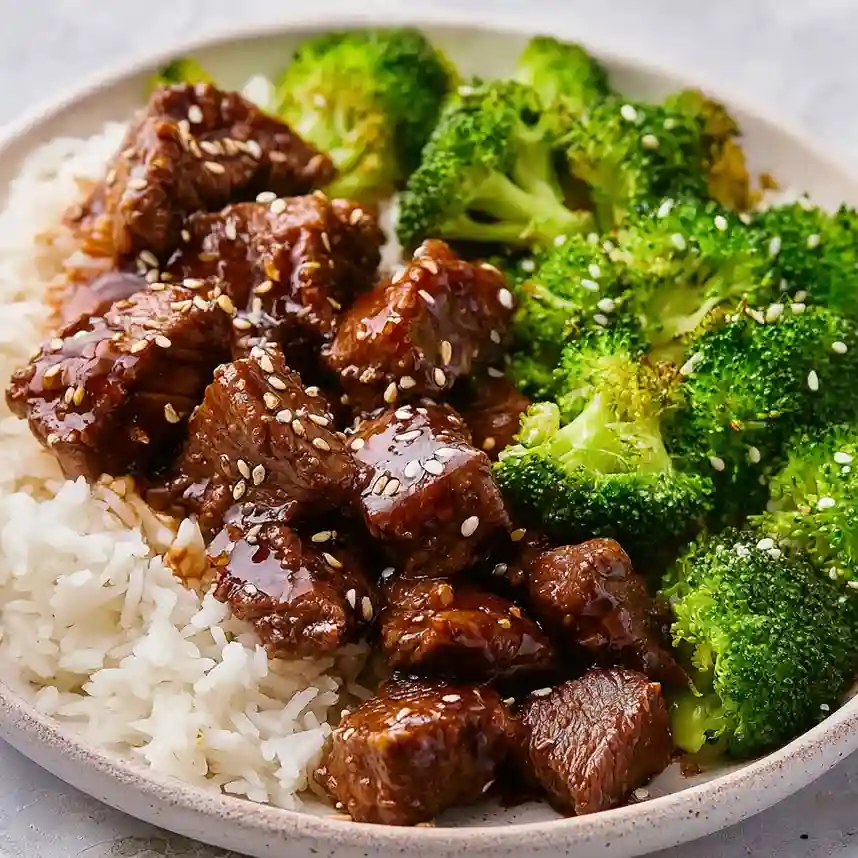 Teriyaki Steak Bites and Roasted Broccoli