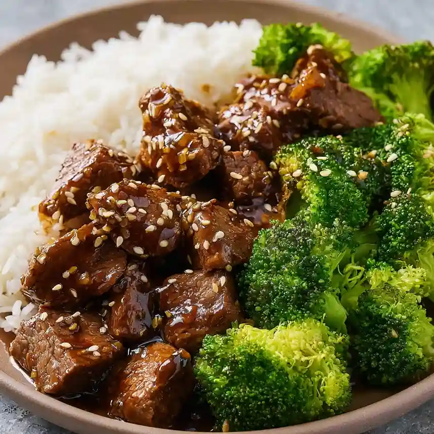 Teriyaki Steak Bites and Roasted Broccoli