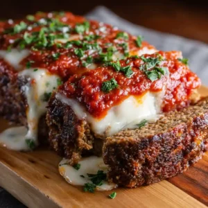Easy Parmesan Meatloaf with Marinara and Mozzarella