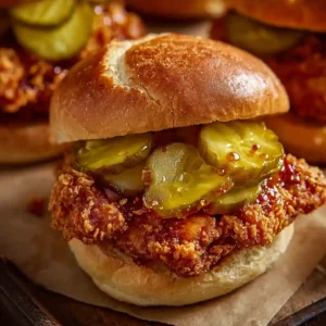 Spicy Hot Chicken Sandwiches with Crispy Fried Chicken and Pickles