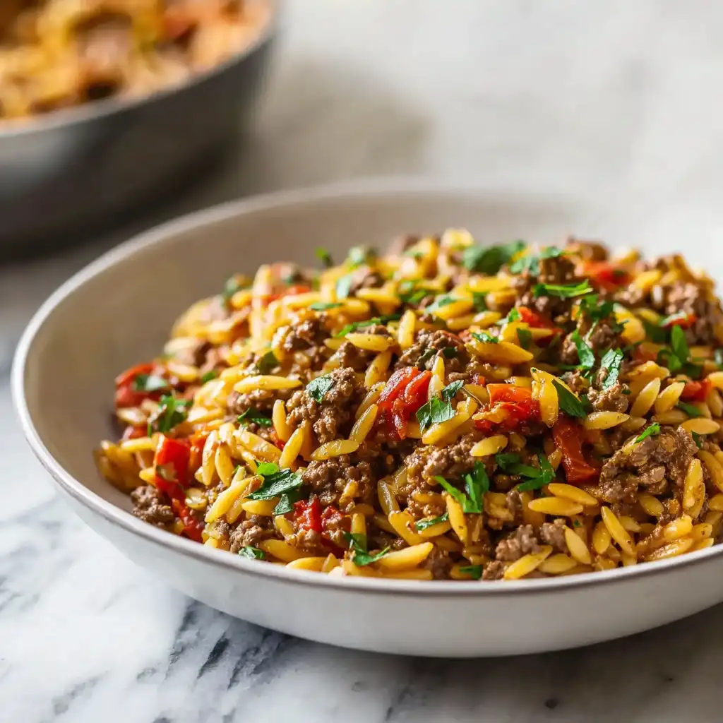 One Pot Ground Beef Orzo