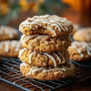 Pumpkin Streusel Crumble Cookies with Maple Glaze