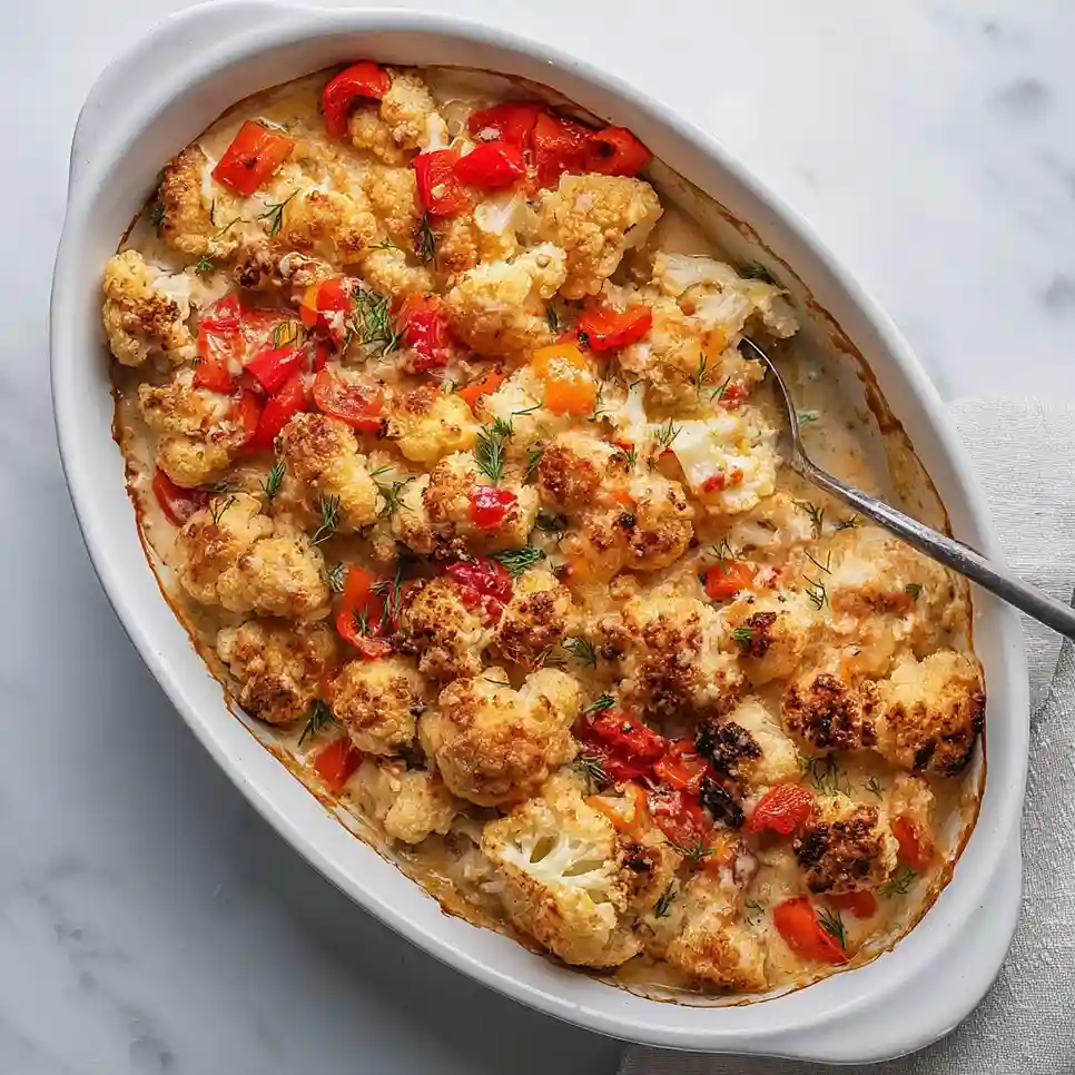 Roasted Cauliflower Buffalo Casserole