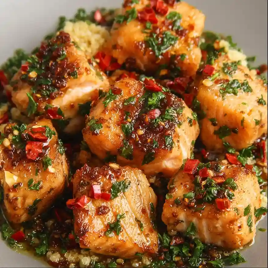 Savory Salmon Bites With Spicy Chili Crisp Sauce in 20 Minutes