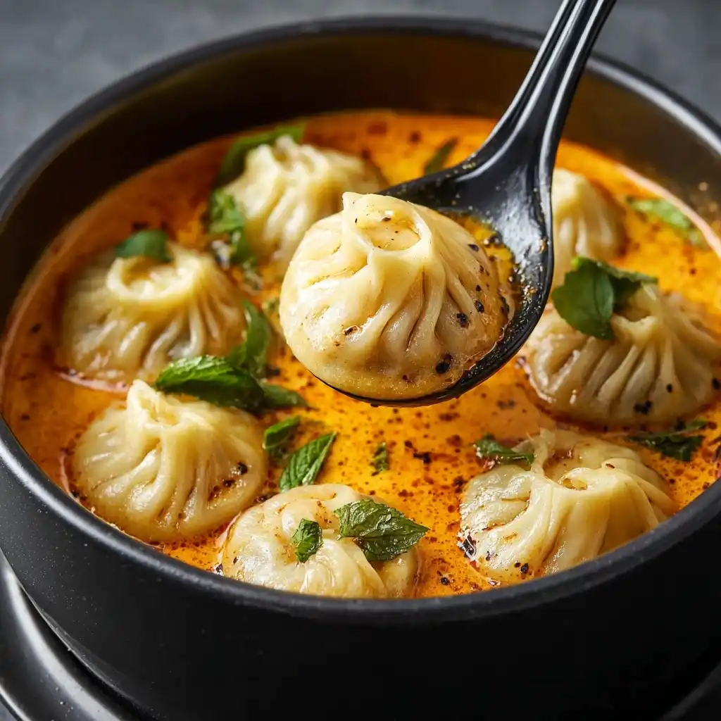Savory Soup Dumplings in Thai Red Curry Sauce