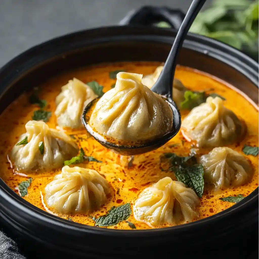 Savory Soup Dumplings in Thai Red Curry Sauce