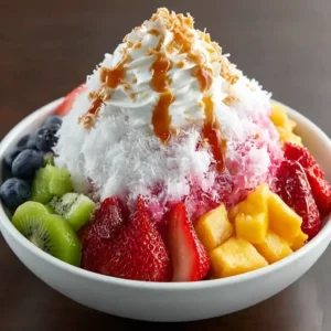 Strawberry Bingsoo with Fresh Fruit Toppings