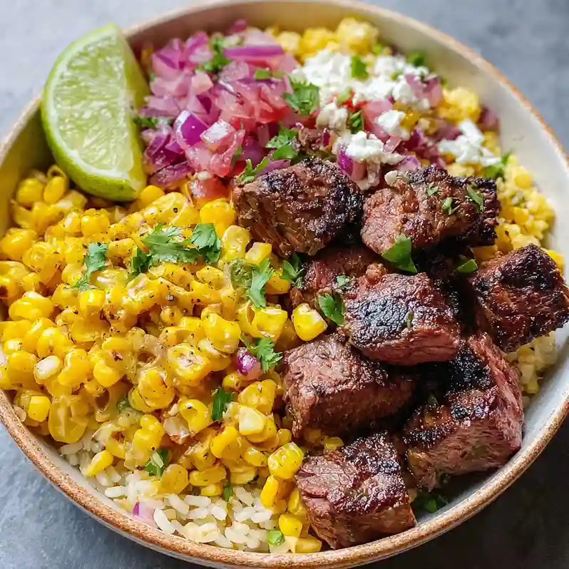 Street Corn Steak Rice Bowls
