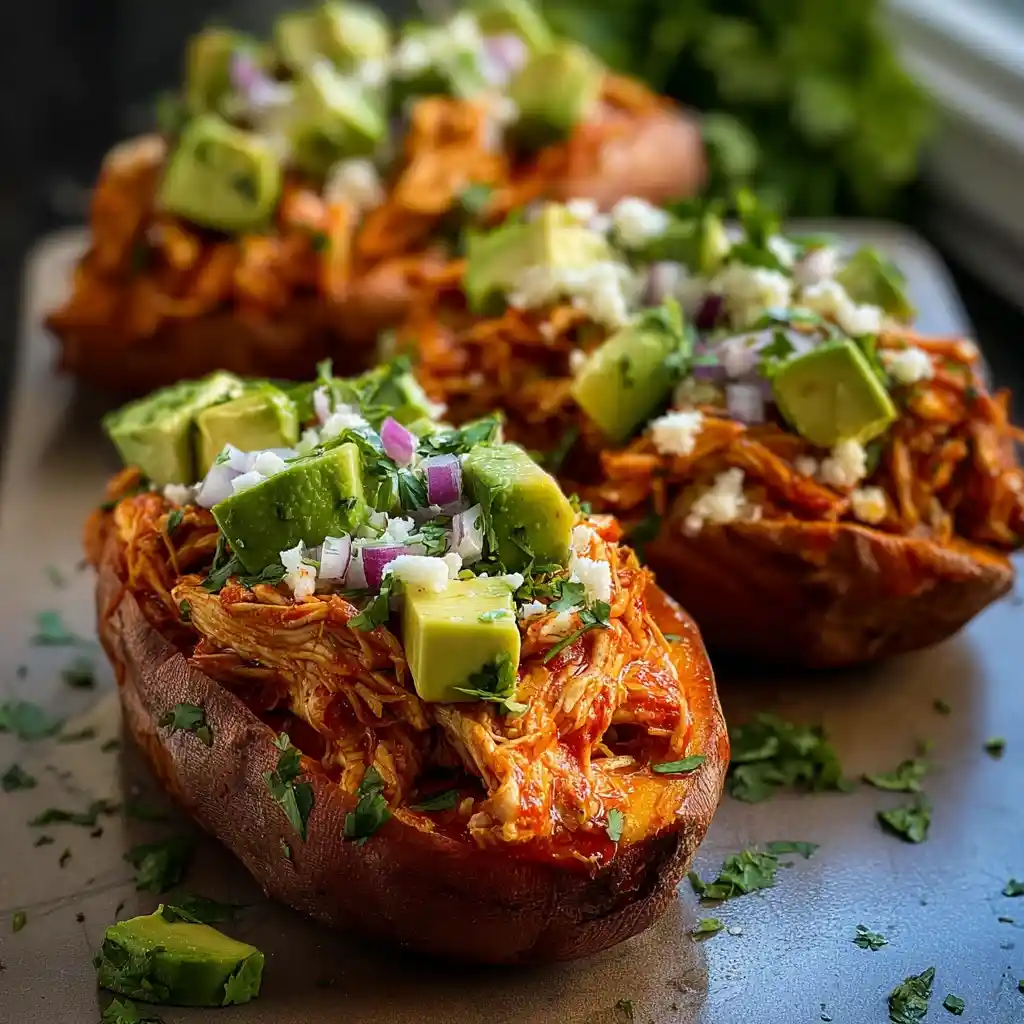 Chicken Avocado Stuffed Sweet Potatoes