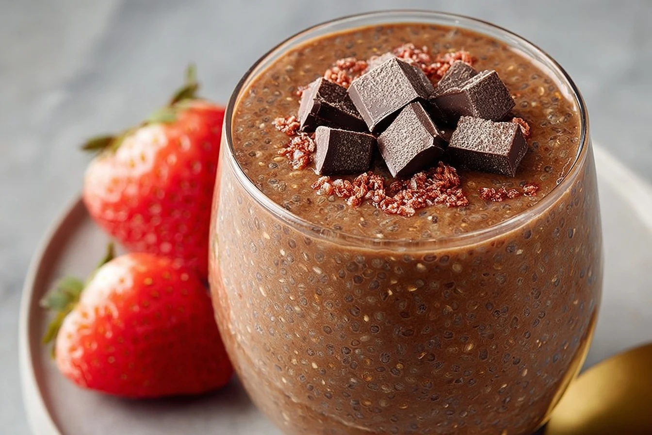 Chocolate Chia Pudding Peanut Butter Recipe Strawberry Cacao Nibs Dessert Ideas Vegan Chocolate Chia Pudding With Strawber...