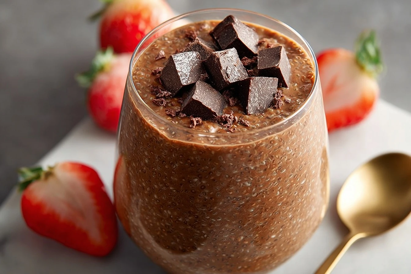 Chocolate Chia Pudding Peanut Butter Recipe Strawberry Cacao Nibs Dessert Ideas Vegan Chocolate Chia Pudding With Strawber...