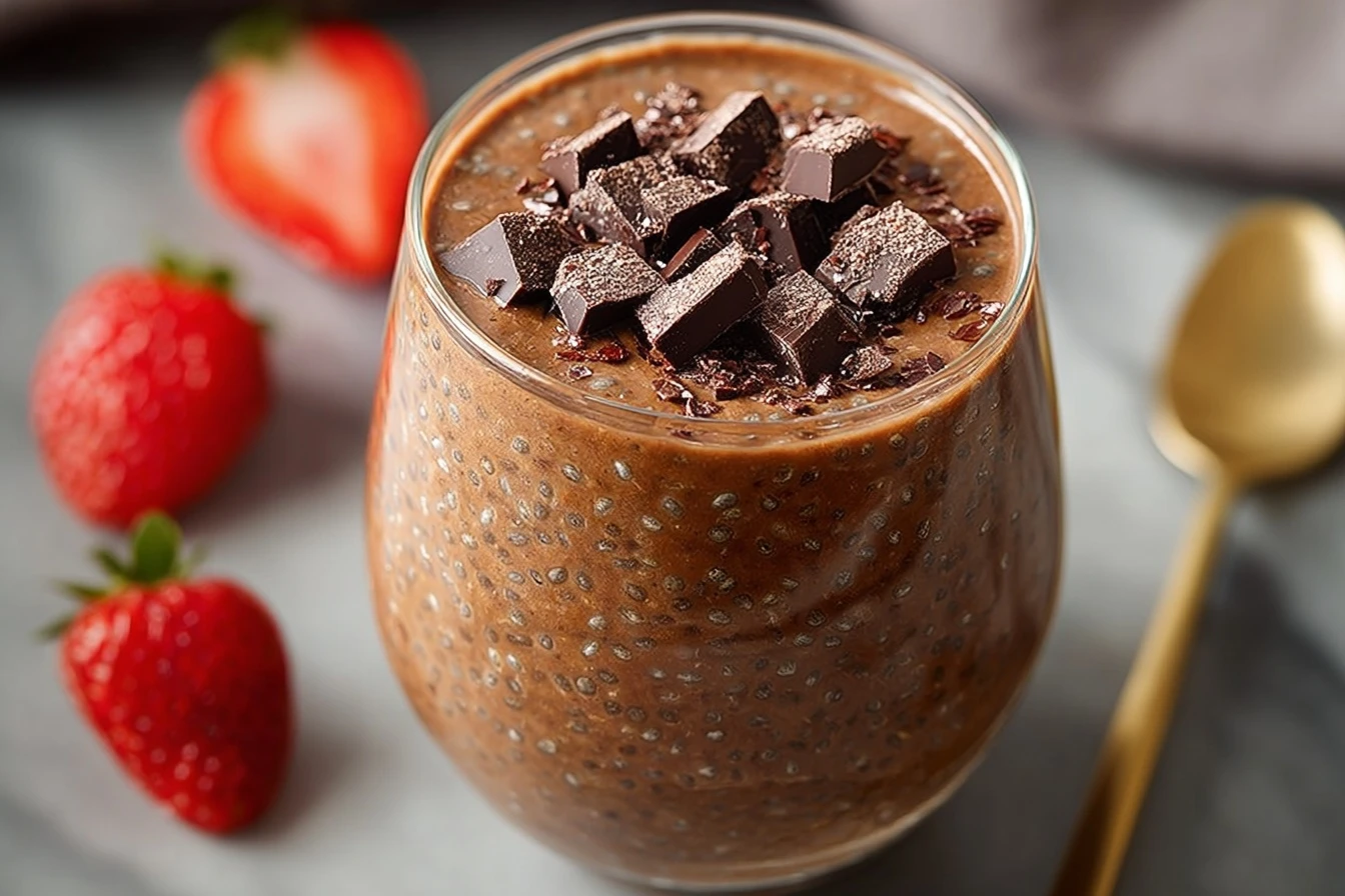 Chocolate Chia Pudding with Strawberries, Cacao Nibs, and Peanut Butter Recipe