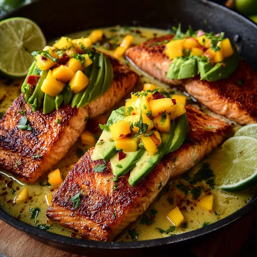 Coconut Lime Salmon Recipe Avocado Mango Salsa For Fish Best Coconut Lime Salmon How To Make Avocado Mango Salsa Tropical ...
