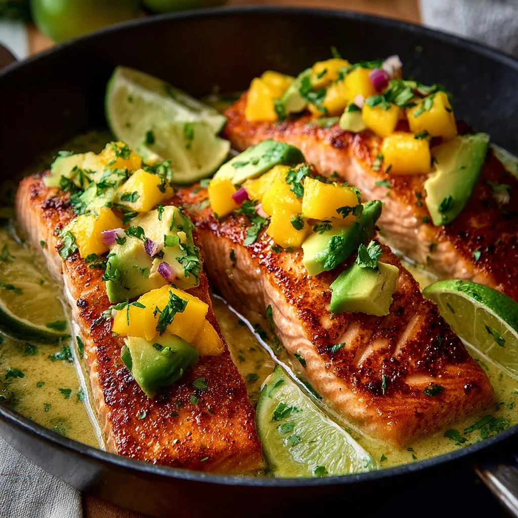 Coconut Lime Salmon Recipe Avocado Mango Salsa For Fish Best Coconut Lime Salmon How To Make Avocado Mango Salsa Tropical ...