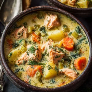 Quick & Easy Creamy Salmon Chowder with Dill & Vegetables