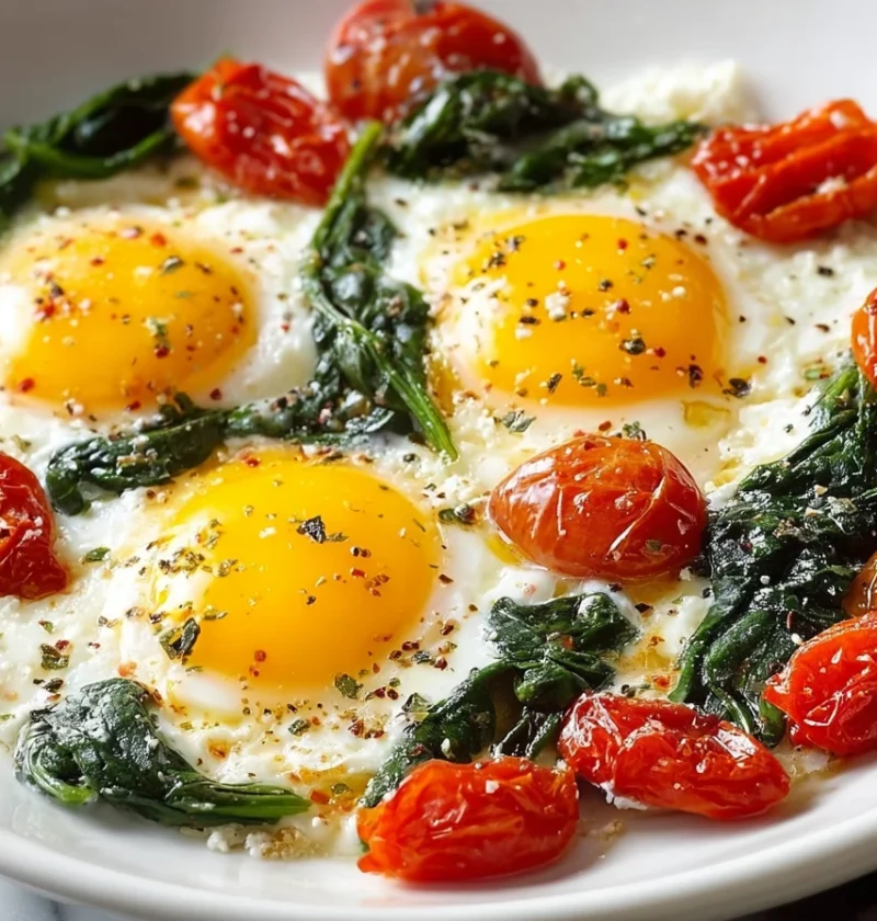 Easy Baked Feta Eggs Recipe Baked Feta Eggs With Spinach Tomato And Feta Egg Bake Healthy Feta Spinach Eggs Breakfast Glut...