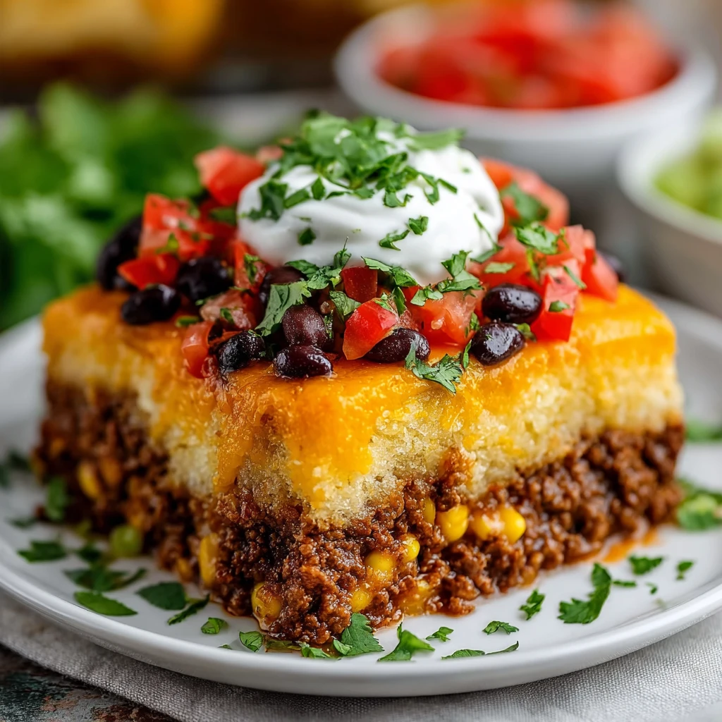Easy Cornbread Taco Bake Recipe Homemade Cornbread Taco Casserole Best Cornbread Taco Bake Gluten-free Cornbread Taco Bake...