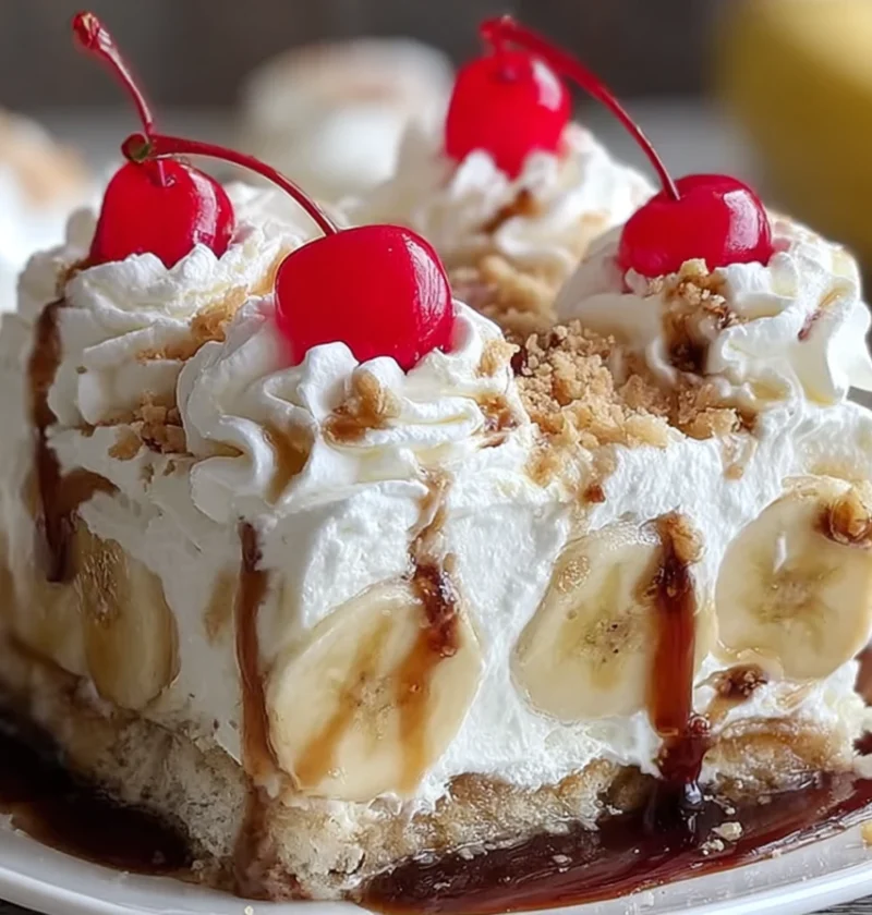 Easy No Bake Banana Split Cake Recipe No Bake Banana Split Cake Ingredients Homemade Banana Split Cake No Oven Quick No Ba...