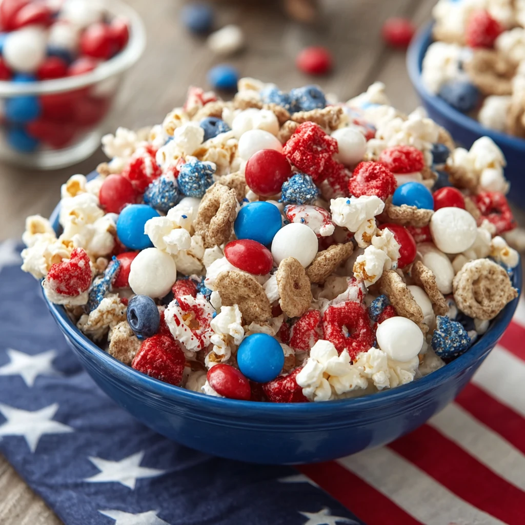 Easy Patriotic Party Snack Mix Recipe No-bake Red White Blue Snack Ideas DIY Sweet Party Mix For July 4th How To Make A No...