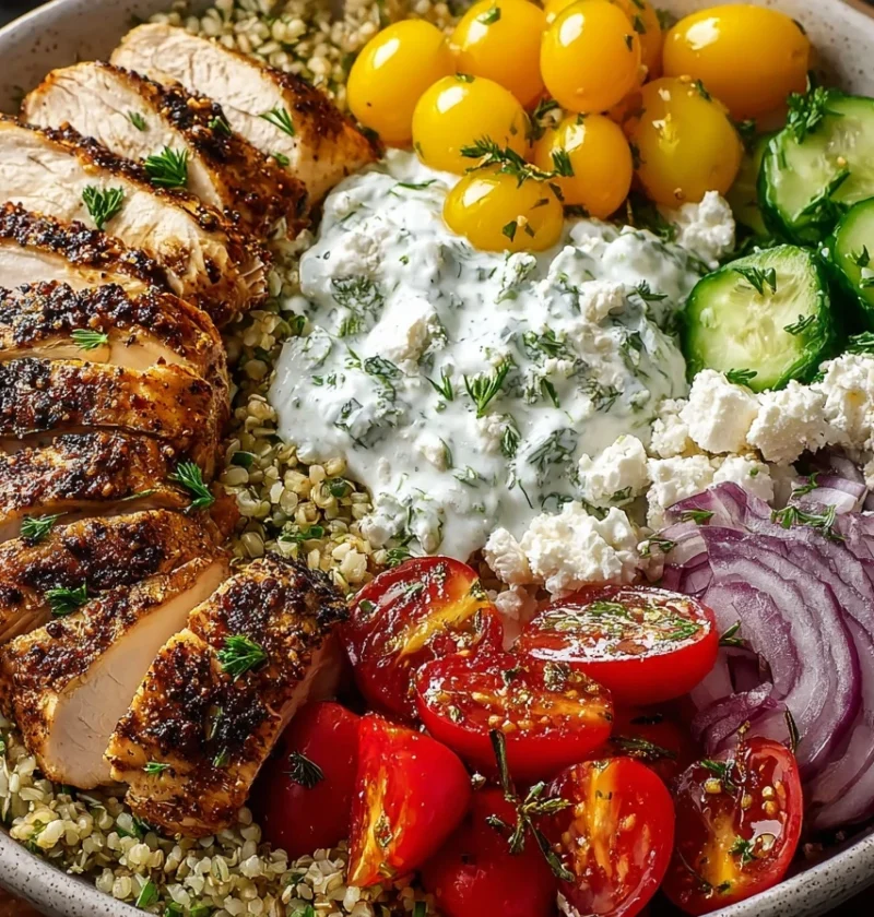 Greek Chicken Power Bowl Recipe High Protein Greek Chicken Bowl Homemade Tzatziki Chicken Bowl Low Carb Greek Chicken Meal...