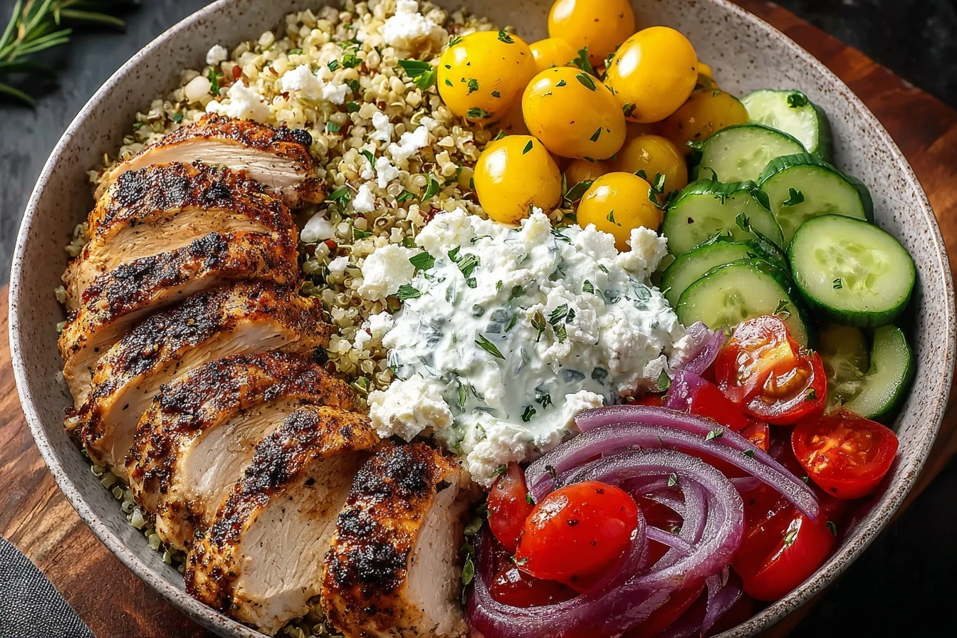 Greek Chicken Power Bowl Recipe High Protein Greek Chicken Bowl Homemade Tzatziki Chicken Bowl Low Carb Greek Chicken Meal...