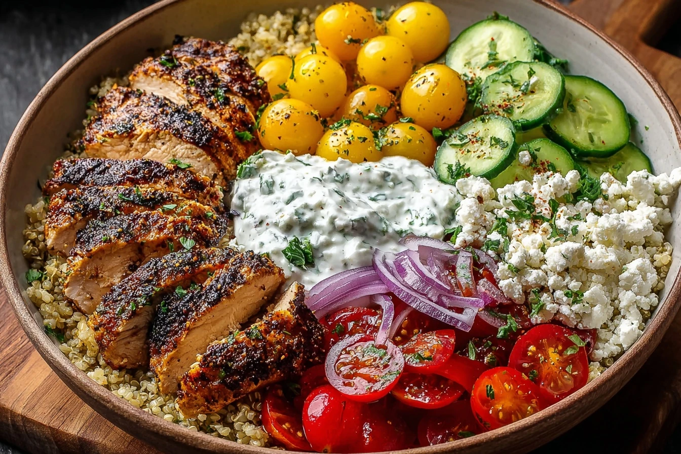 Greek Chicken Power Bowl Recipe High Protein Greek Chicken Bowl Homemade Tzatziki Chicken Bowl Low Carb Greek Chicken Meal...
