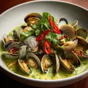 Green Curry Thai Clams with Thai Eggplant: A Coastal Thai Delight