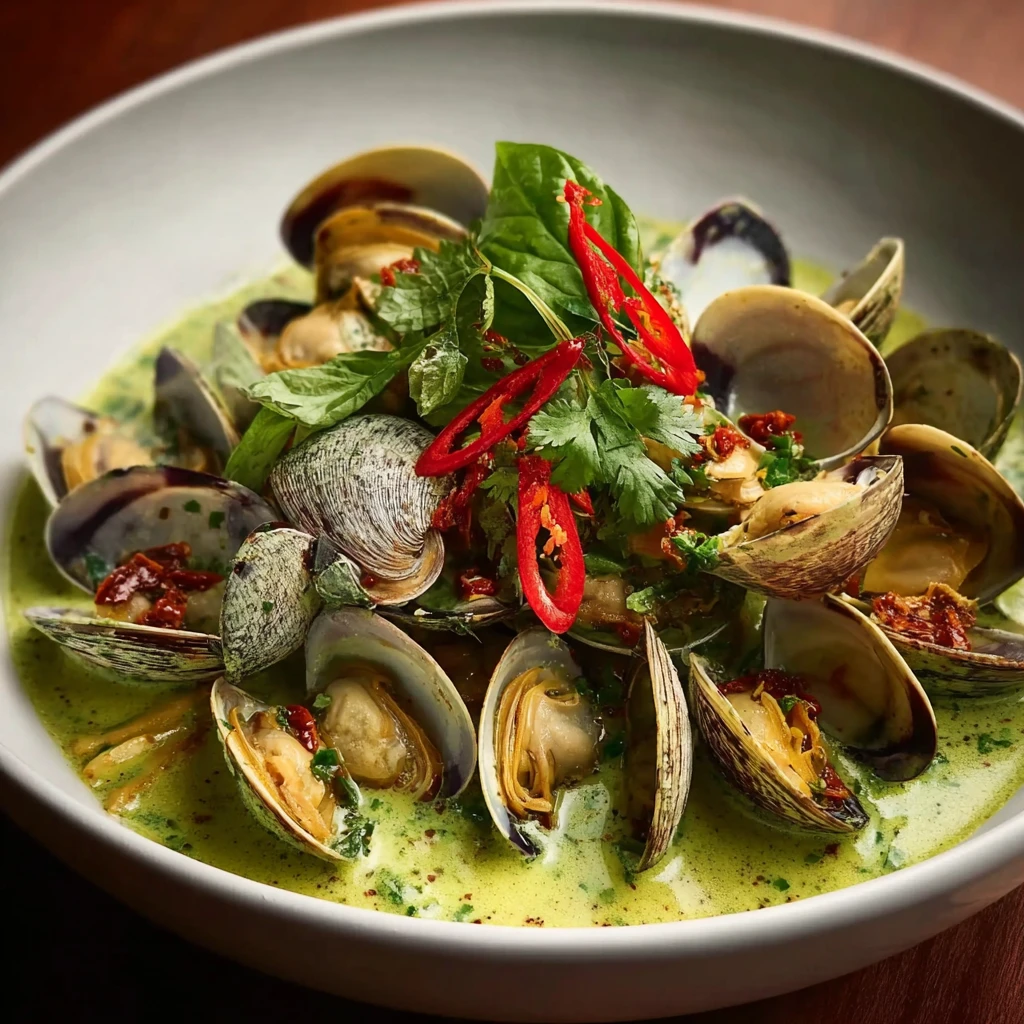Green Curry Thai Clams With Thai Eggplant: A Coastal Thai Delight Green Curry Thai Clams Eggplant Coastal Delight
