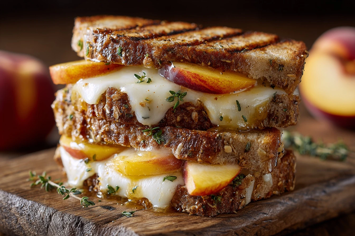 Grilled Cheese With Honey Peaches Recipe White Cheddar And Honey Peach Sandwich Best Honey Peach Grilled Cheese Recipe Gou...