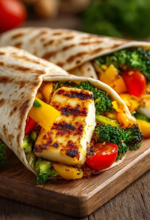 Grilled Halloumi Veggie Wrap Recipe Easy Halloumi Vegetable Wraps Best Cheese For Grilled Veggie Wraps Mediterranean Hallo...