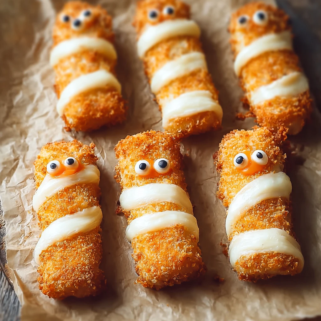 Mummy Mozzarella Sticks Recipe Halloween Mozzarella Stick Ideas Easy Mummy Cheese Sticks Halloween Party Food For Kids Mak...