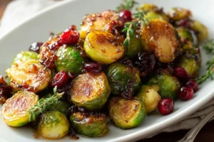 Orange Maple Glazed Brussels Sprouts with Cranberries