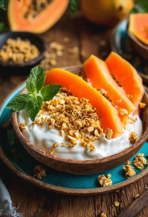 Papaya Boats Yogurt Granola Recipe Healthy Breakfast Papaya Boats Tropical Fruit Yogurt Boats Papaya Granola Yogurt Breakf...