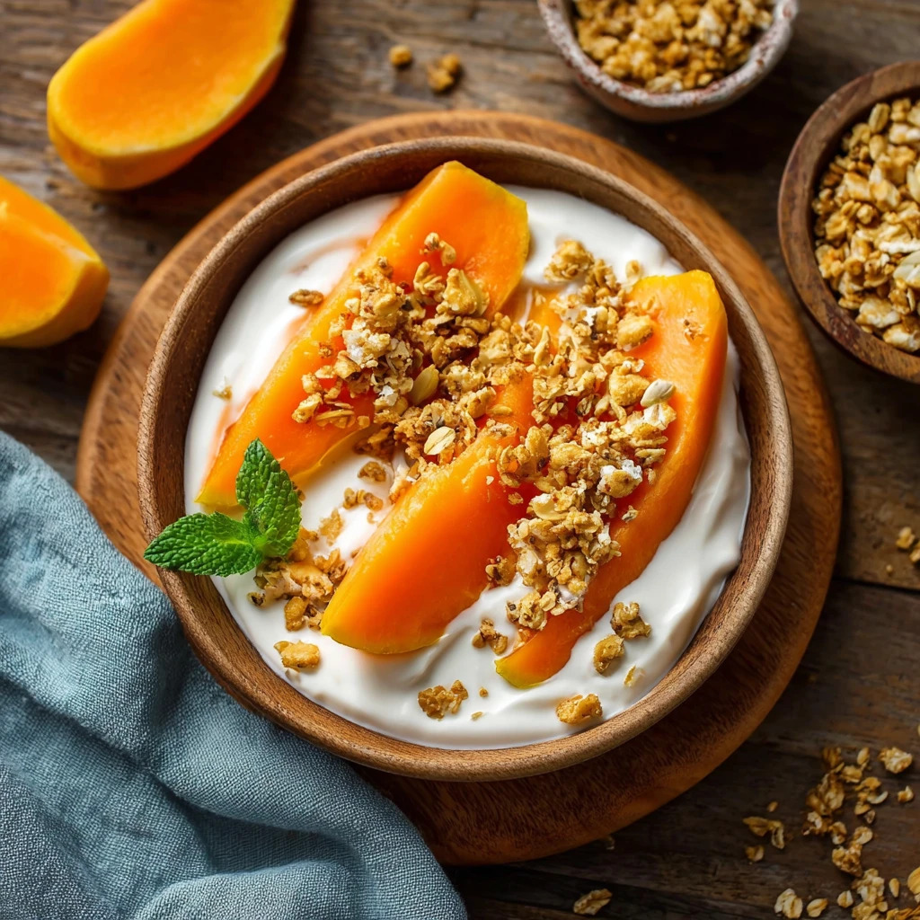 Papaya Boats Yogurt Granola Recipe Healthy Breakfast Papaya Boats Tropical Fruit Yogurt Boats Papaya Granola Yogurt Breakf...