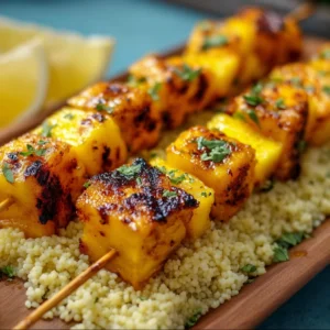 Pineapple Chicken Skewers with Coconut Rice
