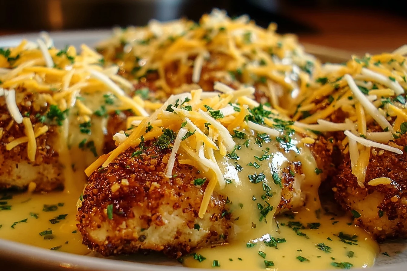 Pretzel Chicken with Mustard-Cheddar Sauce