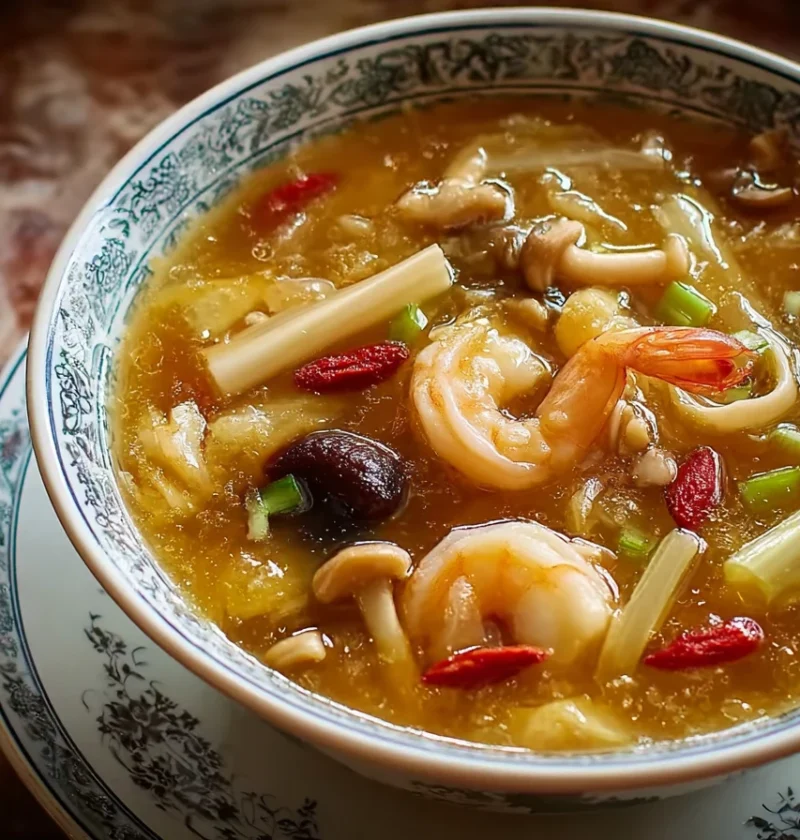 Rich Fish Maw Soup Recipe Fish Maw Soup Benefits How To Cook Fish Maw Soup Bamboo Shoots And Goji In Soup Traditional Chin...