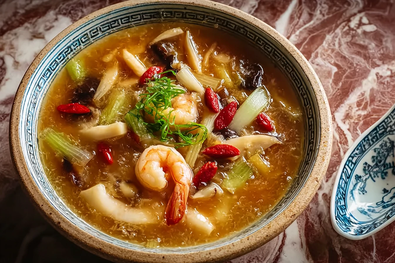 Rich Fish Maw Soup Recipe Fish Maw Soup Benefits How To Cook Fish Maw Soup Bamboo Shoots And Goji In Soup Traditional Chin...