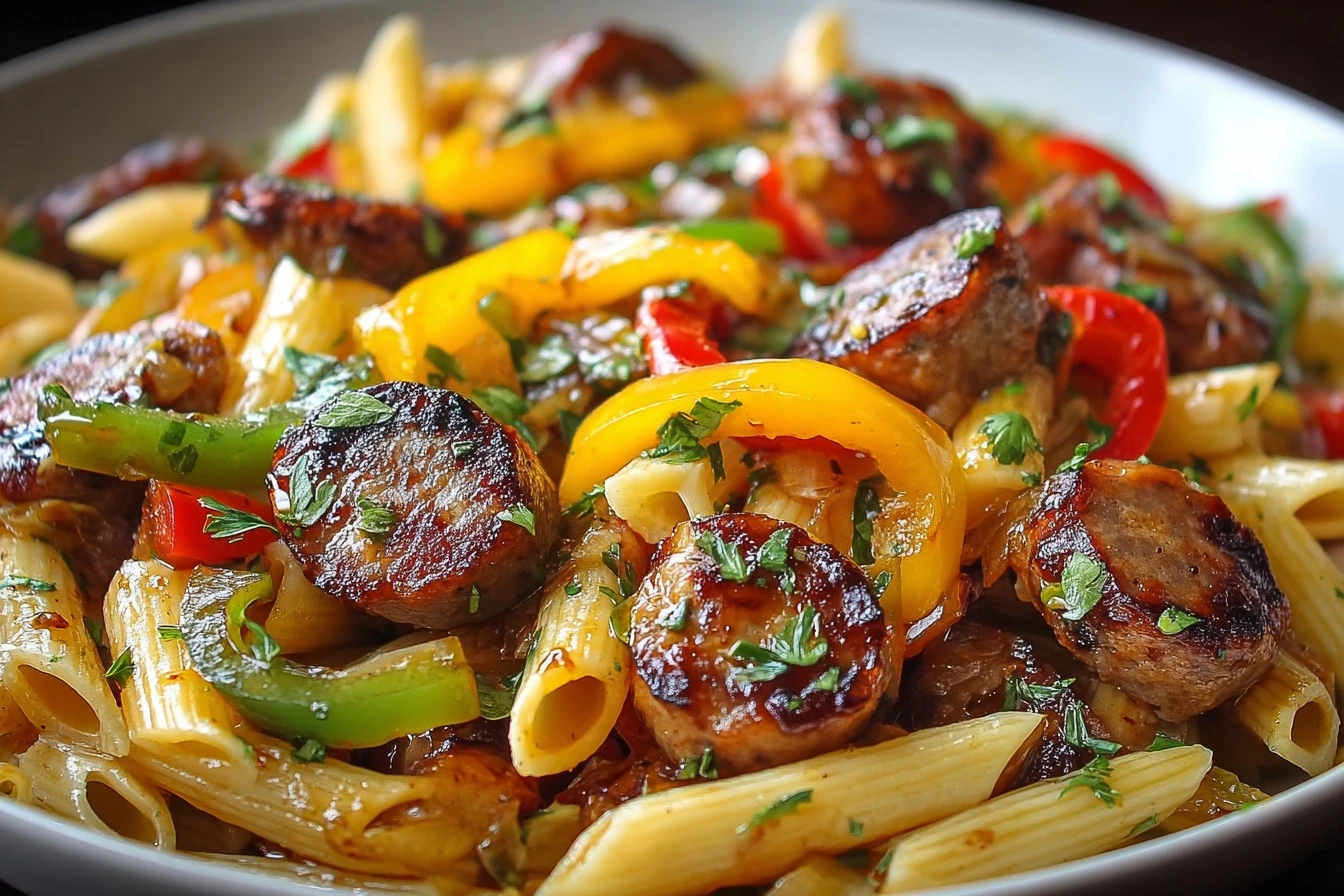 One-Skillet Spicy Honey BBQ Sausage & Pasta