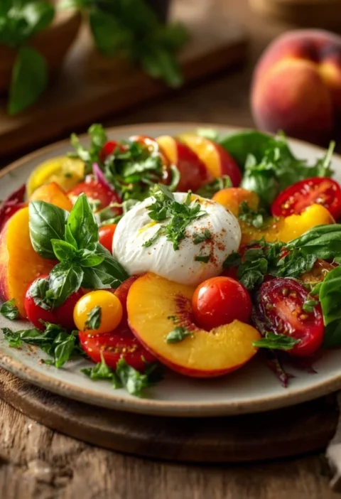 Tomato Peach Burrata Salad Recipe Best Tomato Peach Burrata Salad Tomato Peach Salad With Burrata Cheese How To Make Tomat...