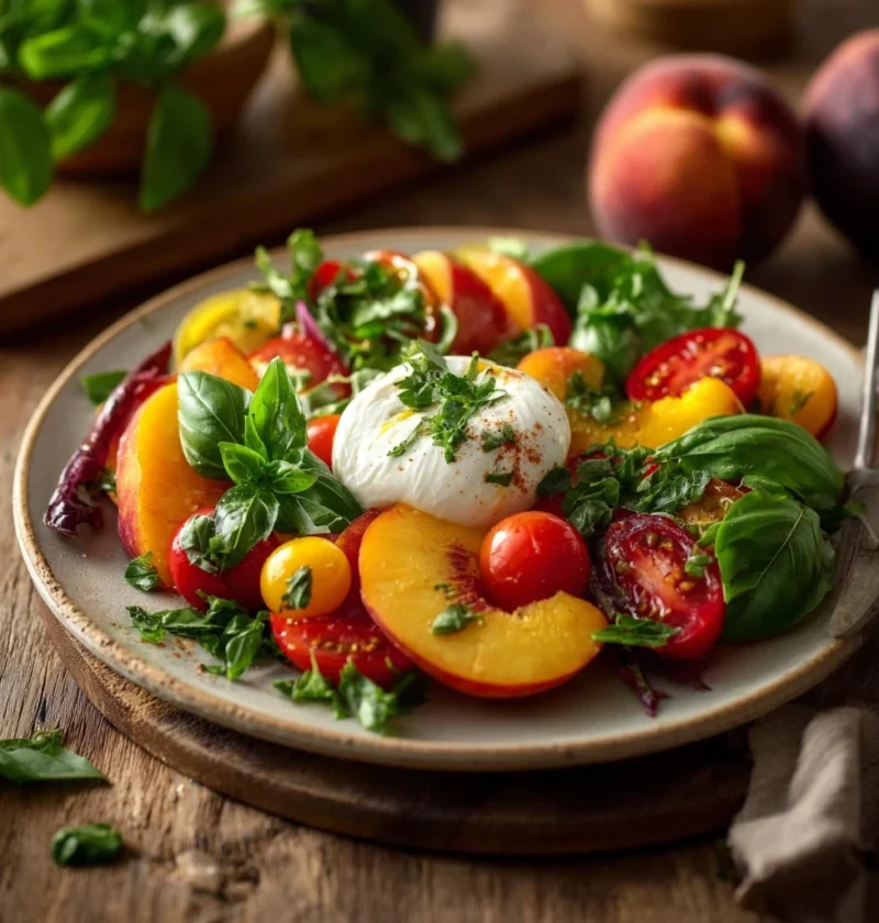 Tomato Peach Burrata Salad Recipe Best Tomato Peach Burrata Salad Tomato Peach Salad With Burrata Cheese How To Make Tomat...